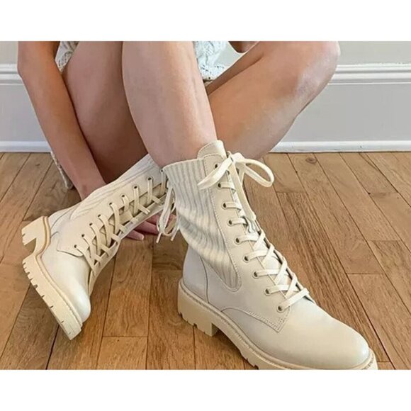 Sam Edelman Lydell Ivory Leather Combat Boots Lug Sole Size 9M NWB Chic Fall - Picture 13 of 13